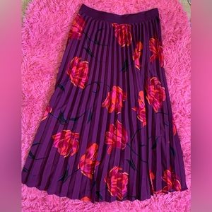 a new day Purple A-Line Skirt with Red Floral Print